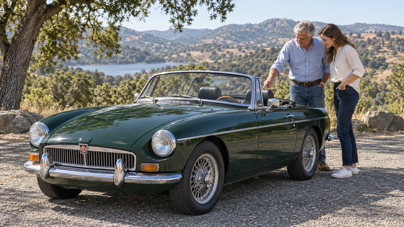 An MGB shared between two generations of enthusiasts.