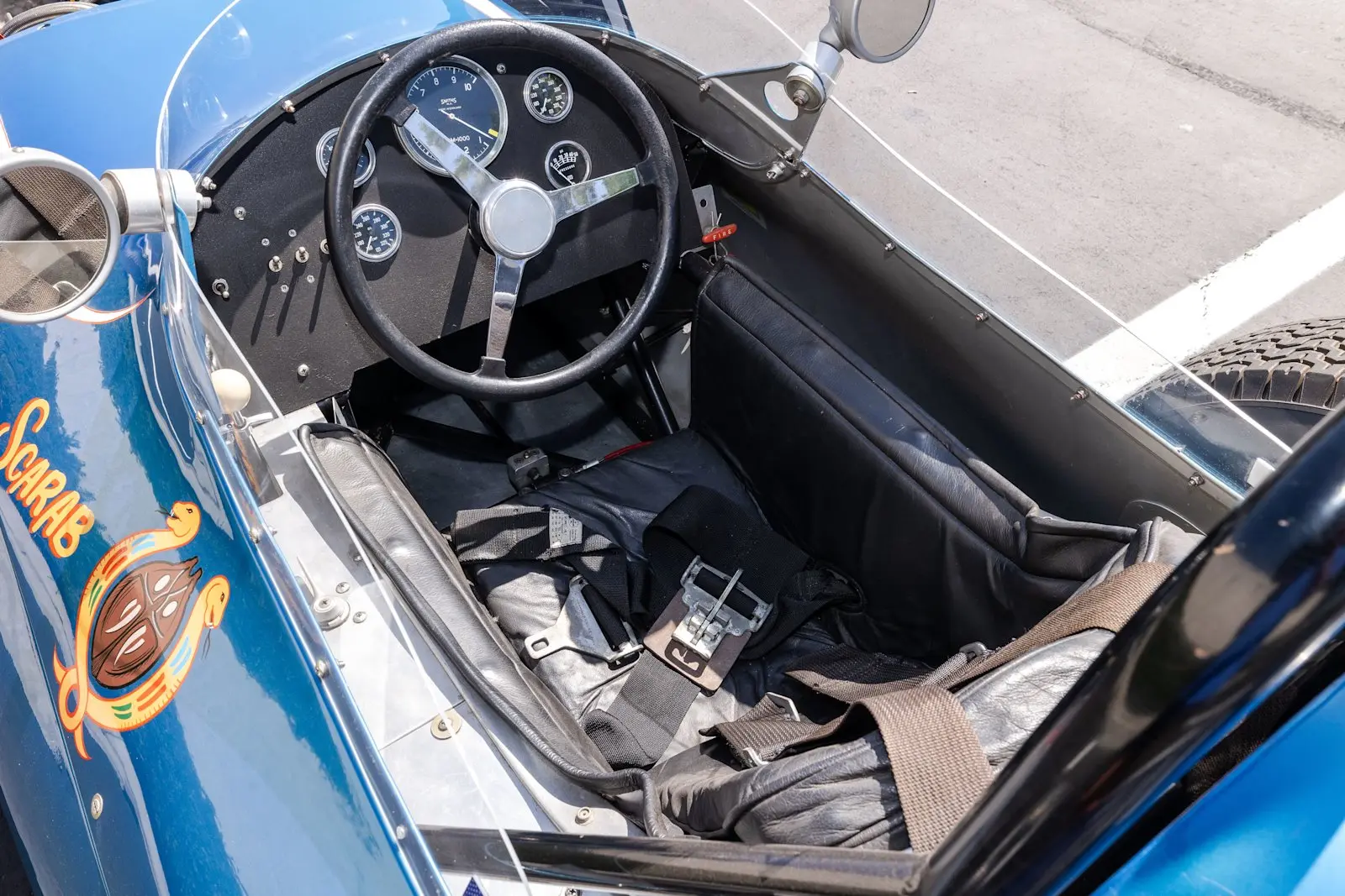 GP-2’s compact cockpit, four-speed controls and exposed structure reflect the car’s hand-built California origins. Photography courtesy Mecum Auctions.